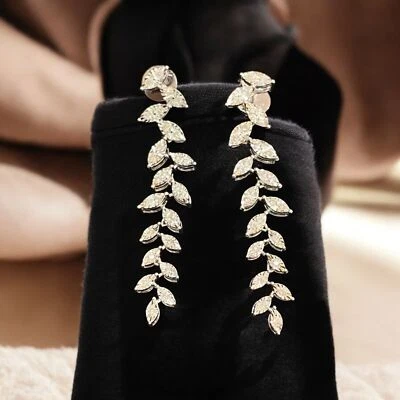 Pendientes colgantes ilusión diamantes corte brillante redondo 0,78 TCW sello oro 14K Foto 1 de 4