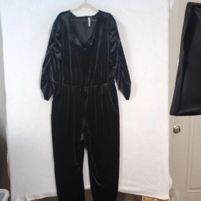 Mono para mujer de terciopelo elástico acanalado negro talla 2X Foto 1 de 4