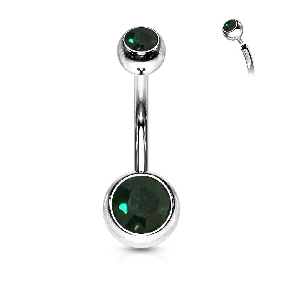 Round Cut Lab-Created Green Emerald Belly Button Stainless Steel Gift For Her - Image 1 of 4