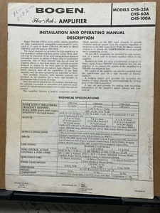 Bogen Owner Operation Manual ~ CHS 35A 60A 100A Amplifier ~ Schematic Service - Picture 1 of 1