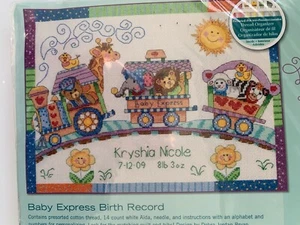 Dimensions Baby Express Train Birth Record Counted Cross Stitch Kit 73428 - Picture 1 of 3