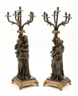 Pair Large Bronze Candelabra Lamps After Clodion -- 44 inches - Image 1 of 4