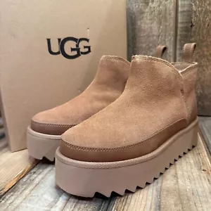 BOTA UGG MUJER ALINA ULTRA MINI PLATAFORMA TALLA US 5 GAMUZA CASTAÑO/LANA UE 36 - Imagen 1 de 11