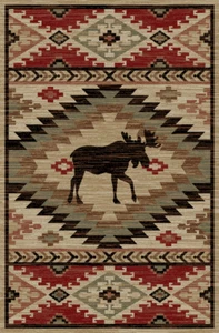 High Country Area Rug Runner Lodge Cabin Moose Native Rustic Beige Matching Set - Picture 1 of 4