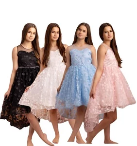 Elegante Vestido Floral para Niñas con Superposición Transparente - Ideal para Fiestas y Eventos Formales - Imagen 1 de 16