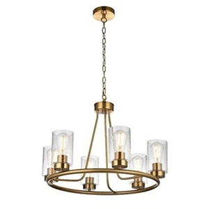 WINSHEN 6-Lights Farmhouse Pendant Lighting Gold Wagon Wheel Chandelier - Picture 1 of 12