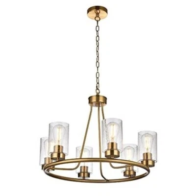 WINSHEN 6-Lights Farmhouse Pendant Lighting Gold Wagon Wheel Chandelier - Image 1 of 4