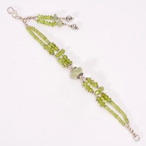 Anniversary Gift For Her Natural Peridot & Fluorite Beaded Bracelet 925 Silver - Picture 1 of 5
