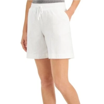 NEW!‎ Karen Scott Sport Shorts Petites PS Bright White Drawstring Pockets Cotton - Image 1 of 4