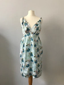 Womens Blue Floral Silky Summer Garden Wedding Party Evening Pocket Dress Size S - Picture 1 of 6