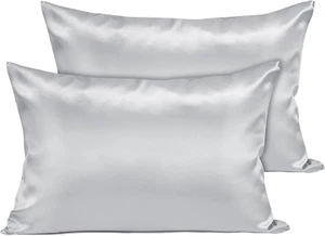 Luxus Satin Seiden Kissenbezug 40X60 Cm, Silbergrau, 2Er Set Superweicher & Glat - Bild 1 von 12