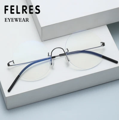 Metal Alloy Rimless Round Eyeglasses Men Women Anti Blue Light Glasses New  - Image 1 of 4