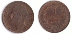 1895 Umberto I Cent 1 Kupfer nackter Kopf siehe Foto - Bild 1 von 1