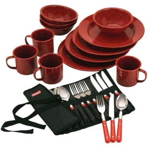Juego de utensilios de cocina esmaltados moteados Coleman 24 piezas rojo - Imagen 1 de 4