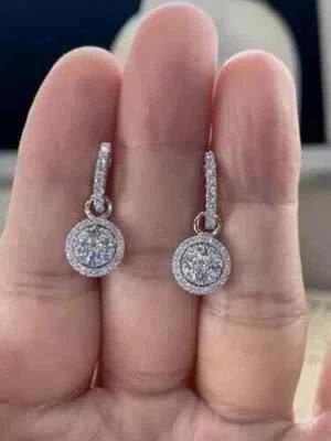 1.3Ct Lab Created Diamond Round Drop/Dangle Halo Earrings 14K White Gold Plated - Image 1 of 3