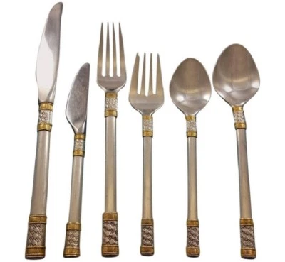 Aegean Weave Gold by Wallace Sterling Silver Flatware Set 12 Service 78 Pieces  - Image 1 of 4