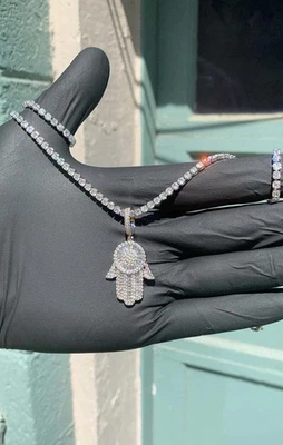 15Ct Lab Created Diamond Round "Hamsa" Tennis Necklace 14K White Gold Over - Image 1 of 4