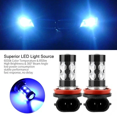 2pcs H11/H8 6000K Blue 50W LED Headlight Bulbs Kit Fog Light Car Driving Lamp - Image 1 of 4