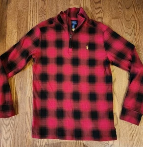 Polo Ralph Lauren Boys L 14/16 Buffalo Plaid Quarter Zip Fall Christmas - Picture 1 of 8