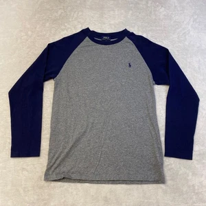 Polo Ralph Lauren Kids Baseball Tee Gray Navy Blue Logo Number 3 Size L 14-16 - Picture 1 of 8