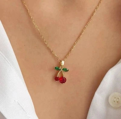 Вишневое ожерелье с настоящим хрустальным камнем позолота 14 карат роскошный дизайн - Изображение 1 из 4