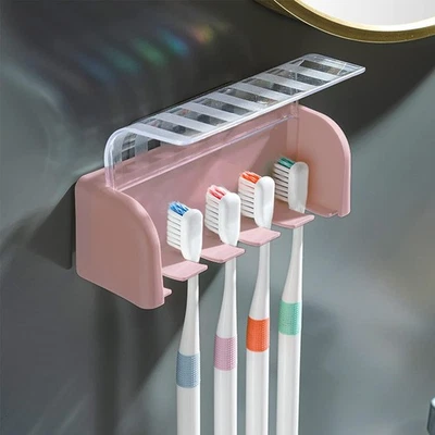 Soporte para cepillos de dientes de pared con tapa 5 espacios autoadhesivo - Image 1 of 4