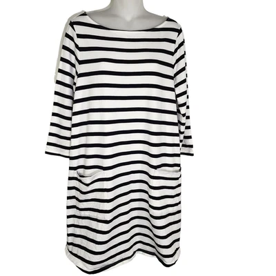 The Nines By Hatch M Striped Luxe Cotton Coastal Shift Dress Boat Neck Nautical - Image 1 of 4