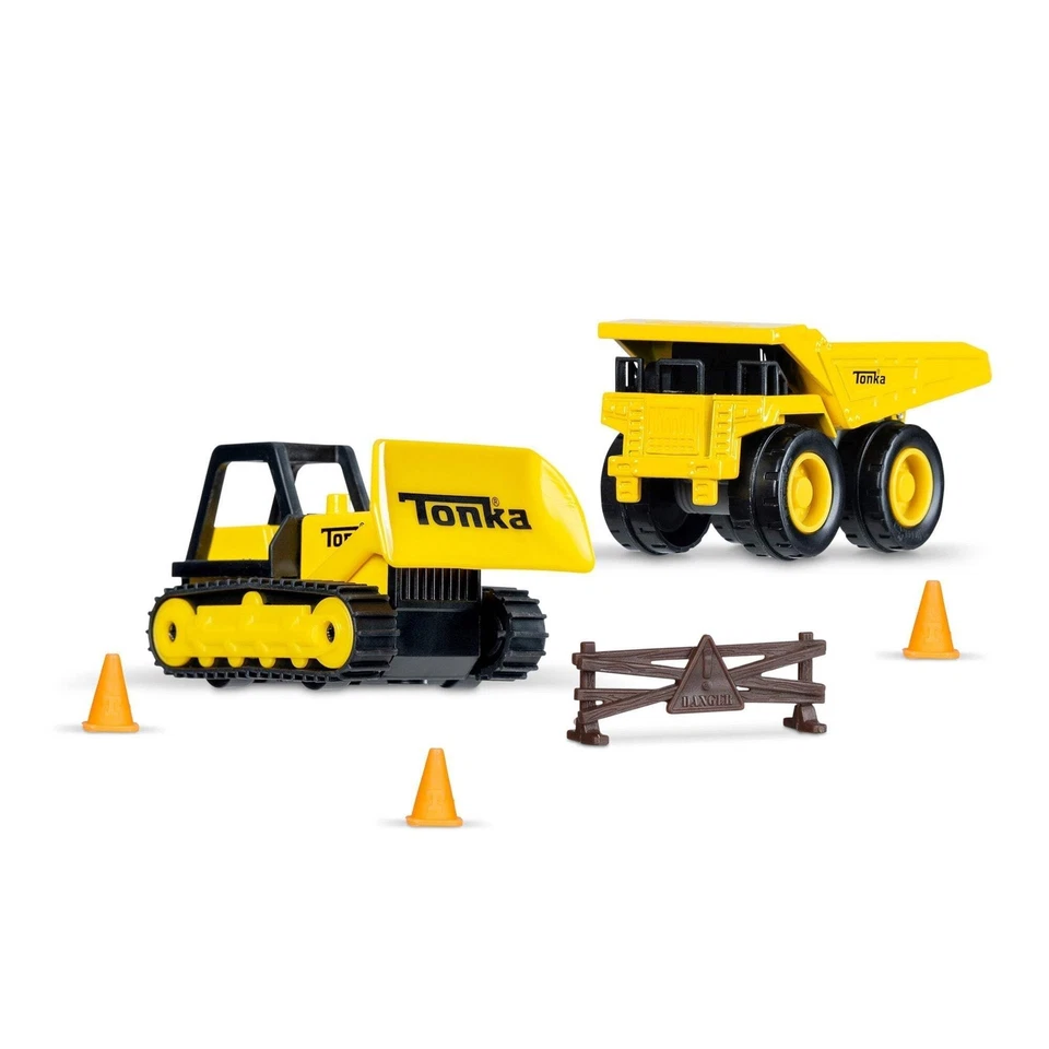 Tonka Mini Metal WORKING Dump Truck &WORKING Bulldozer Micro Diecast Toy
