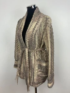 Ladies Beautiful Vintage 1970s Knitted Chunky Pure Wool Wrap Cardigan Small Med - Picture 1 of 11