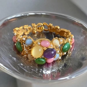 Bracciale orologio nascosto SPATZ tono oro multicolore pietra di luna cabochon - Foto 1 di 9