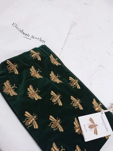 Elizabeth Scarlett Forest Velvet Honey Bee Pouch 20x30cm Green Gold Brand New - Picture 1 of 5