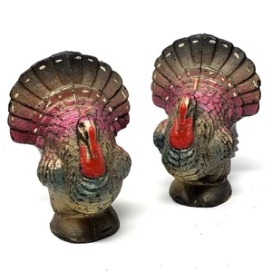 Vintage Gurley Thanksgiving Turkey Candles Set Of 2 With Labels 4 1/2 Inch - Picture 1 of 11
