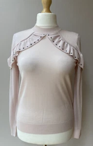 Suéter Kate Spade Talla Mediana So Foxy Jumper Rosa Rocío Rosa Pálido Volantes Tachonados - Imagen 1 de 5