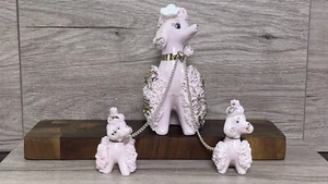 Caniche de espagueti Lefton vintage con cachorros en cadena hecho en Japón rosa - Imagen 1 de 20