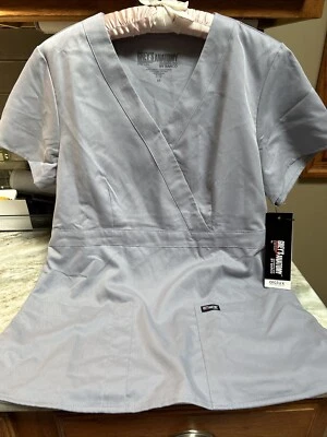 Blusa Médica Grey's Anatomy Talla M Mujer 3 Bolsillos Simulado Envoltura Top Gris Nuevas Etiquetas Foto 1 de 4
