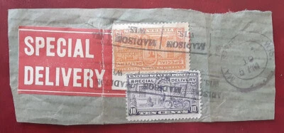US 1922-5 P11 Special Delivery Label On Piece Combo Cancel Roll-On Box PM 4143-1 - Image 1 of 2