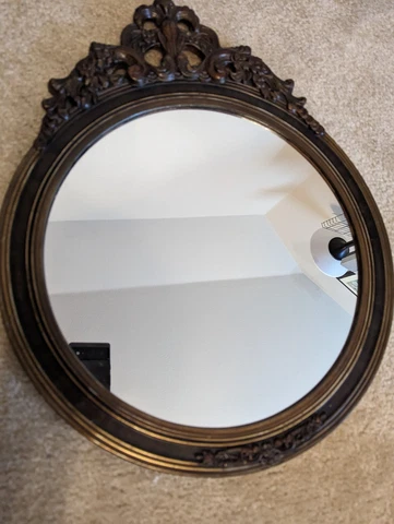 Vintage Round Wall Mirror Rococo Regency Baroque Style Wood Frame Cover