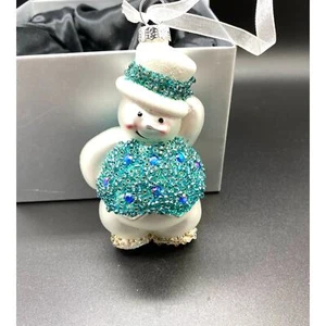 Blown Glass Snowman Green Beaded Vest Christmas Ornament - Picture 1 of 5