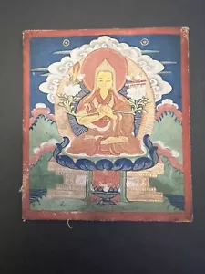 ANTIQUE  MONGOLIAN TIBETAN BUDDHIST SMALL THANGKA  PAINTING - Picture 1 of 2