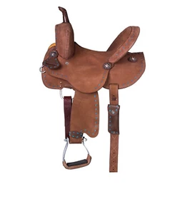 Silla de montar Western Roughout de cuero barril caballo - turquesa cosida - juego de tachuelas - Imagen 1 de 3