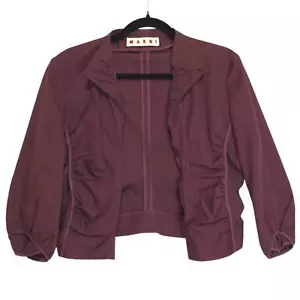 MARNI Burgundy Cropped 3/4 Sleeve Open Blazer Pockets Sample Piece Size Small - Picture 1 of 11