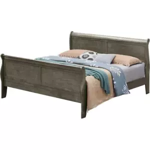 Maklaine Traditional styled Wood Queen Sleigh Bed in Gray Finish - Picture 1 of 4