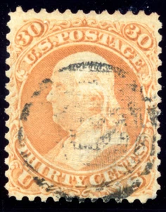US 100 30c 1868 Benjamin Franklin F grill PSAG cert VG-F - Picture 1 of 3