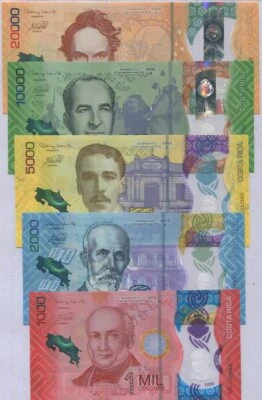 Costa Rica Set 5 Piezas 1000 2000 5000 10000 20000 Colones 2019/2021 P 281-284 UNC Foto 1 de 2