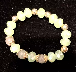 Genuine Green Adventurine with Crystal Glass Beaded Stretch Bracelet NEW - Picture 1 of 3