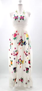 Maxi Vestido Mexicano Bordado De Colección Años 70 Blanco Colorido Bordado Años 70 XS Algodón - Imagen 1 de 21