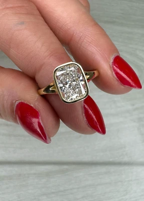 3.00 Cts Cushion Cut E/VVS2 Lab Grown Diamond Engagement Bezel Ring 14k18k Gold - Image 1 of 4