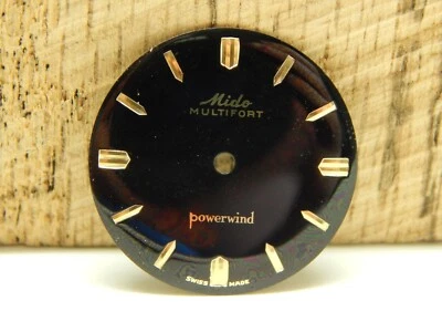 Черные винтажные часы Mido 25,6 мм Powrwind циферблат многопортовые золотые стрелки маркеры новые из старых запасов - Изображение 1 из 4