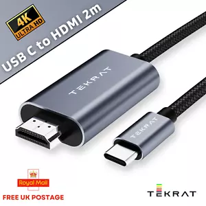 UCB C Type C to HDMI 2m 4K Braided USB Cable For Macbook iPhone 15 Samsung S24 - Picture 1 of 10