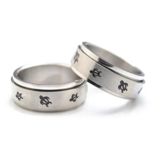 Hawaiian Stainless Steel Spinner Ring | Sea Turtle Band Comfort Fit | 316L Steel - Picture 1 of 1